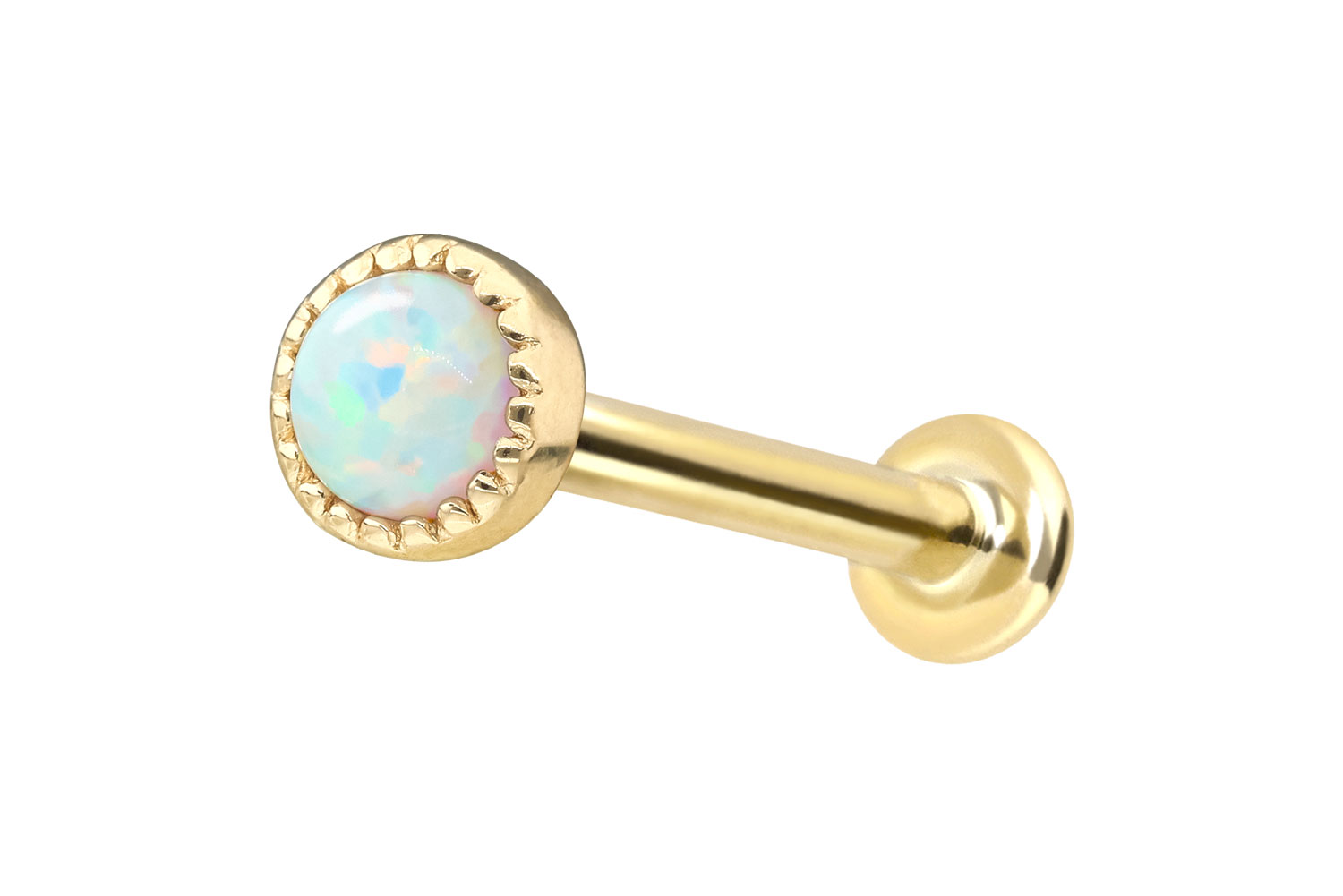 14 Karat Gold Labret Piercing mit Push Fit SYNTHETISCHER OPAL